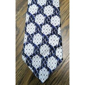 Format Vtg Silk Tie Geometric Pattern Japan Length 58"x3.75" Blue Black White